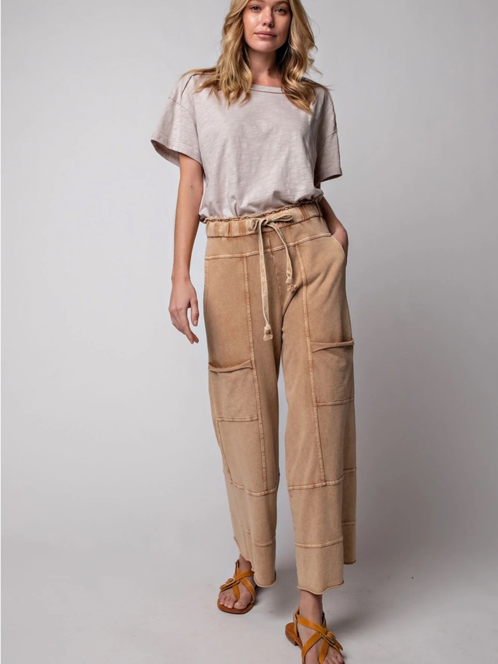 Easel mineral wash Relaxed tan Drawstring Pants